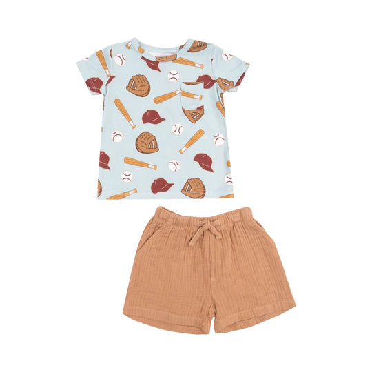 Baseball Tee & Muslin Shorts Set