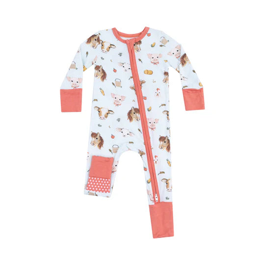 Vintage Farm Animals Blue 2 Way Romper