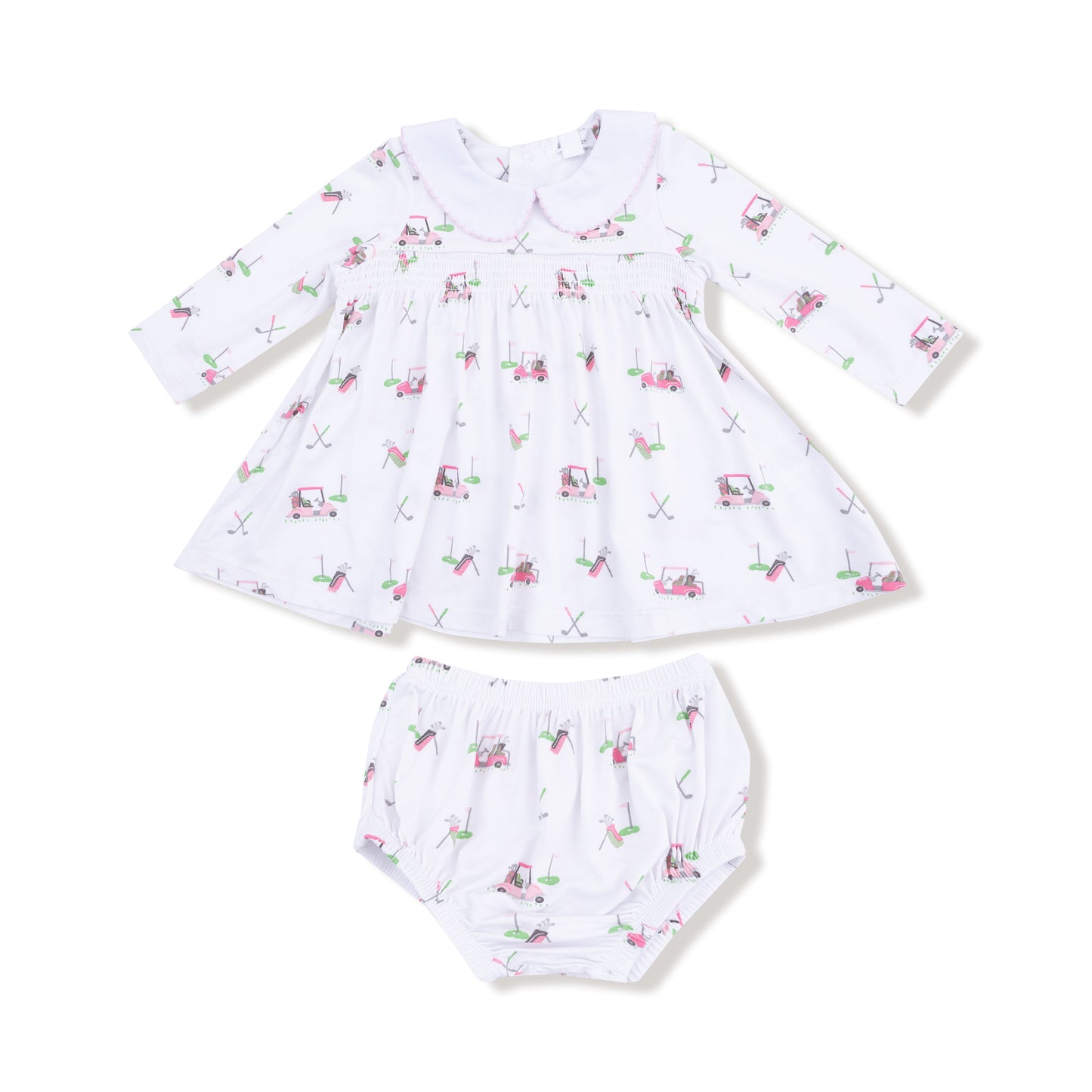 Pink Baby Golf Carts Dress with Diaper Cover
