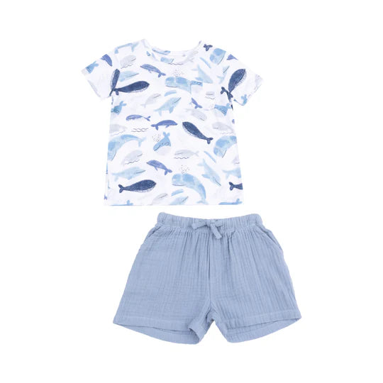 Whale Pocket Tee & Muslin Shorts Set