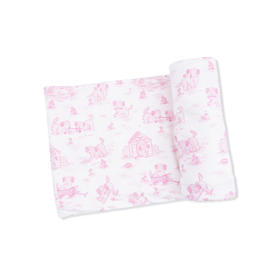 Puppy Toile PINK Swaddle Blanket