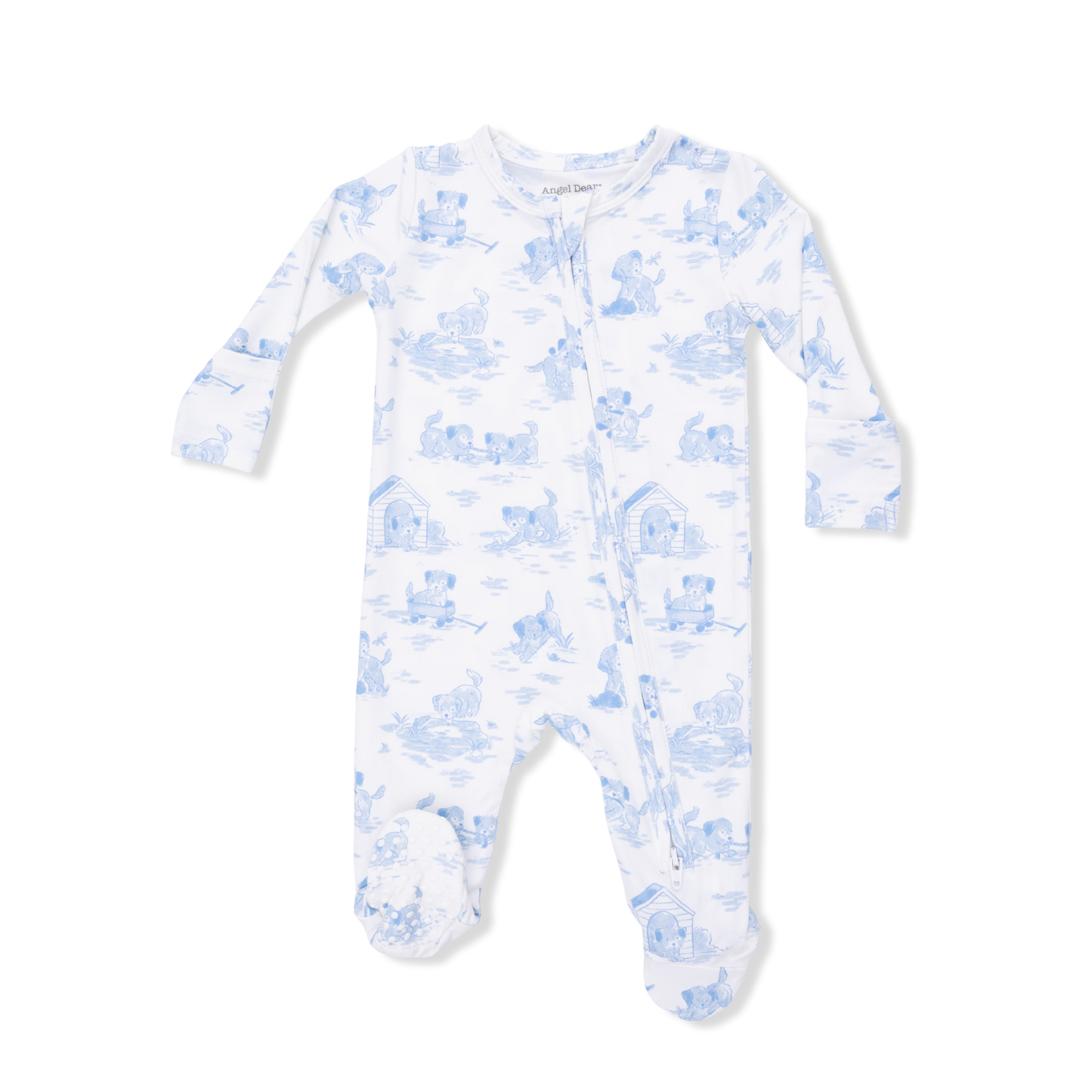 Puppy Toile BLUE Zipper Footie