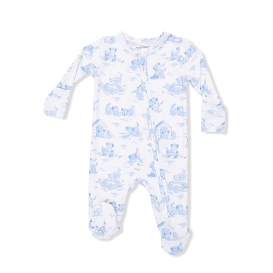 Puppy Toile BLUE Zipper Footie