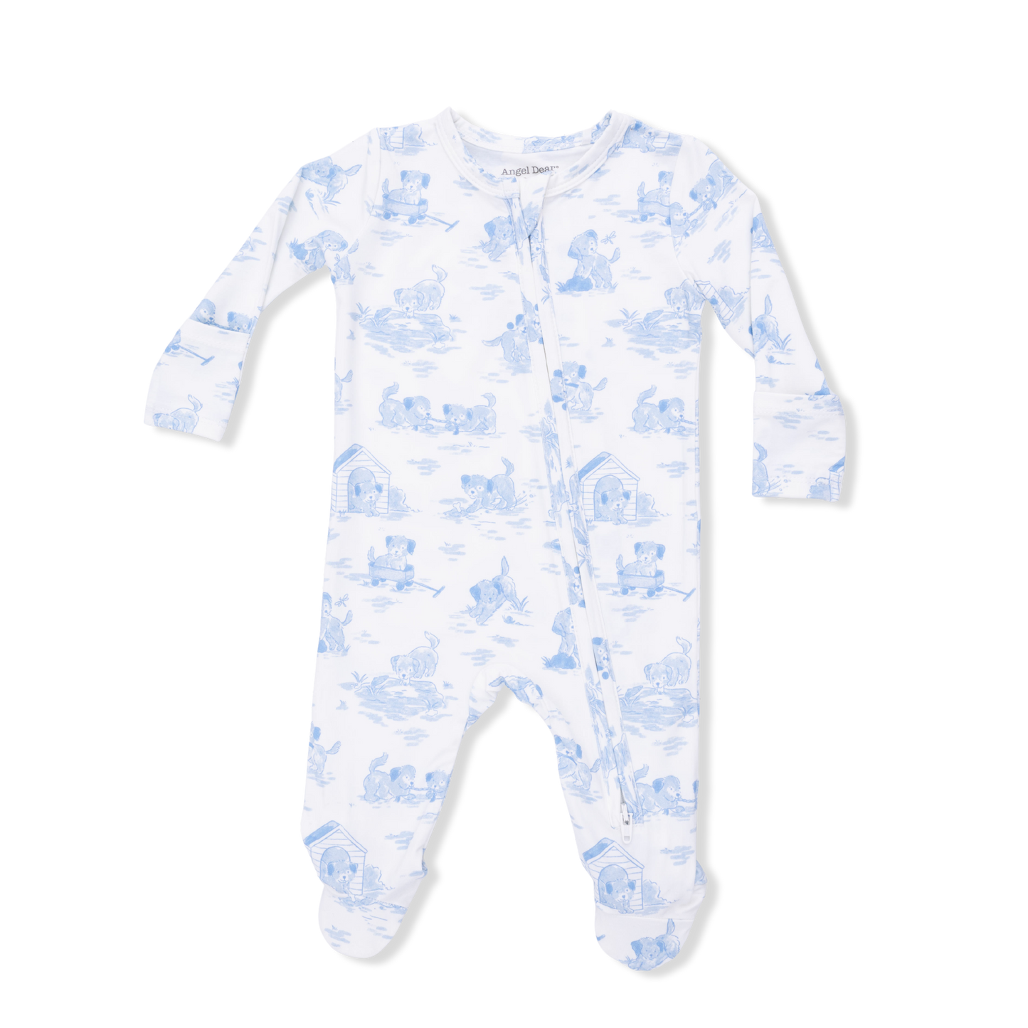 Puppy Toile BLUE Zipper Footie