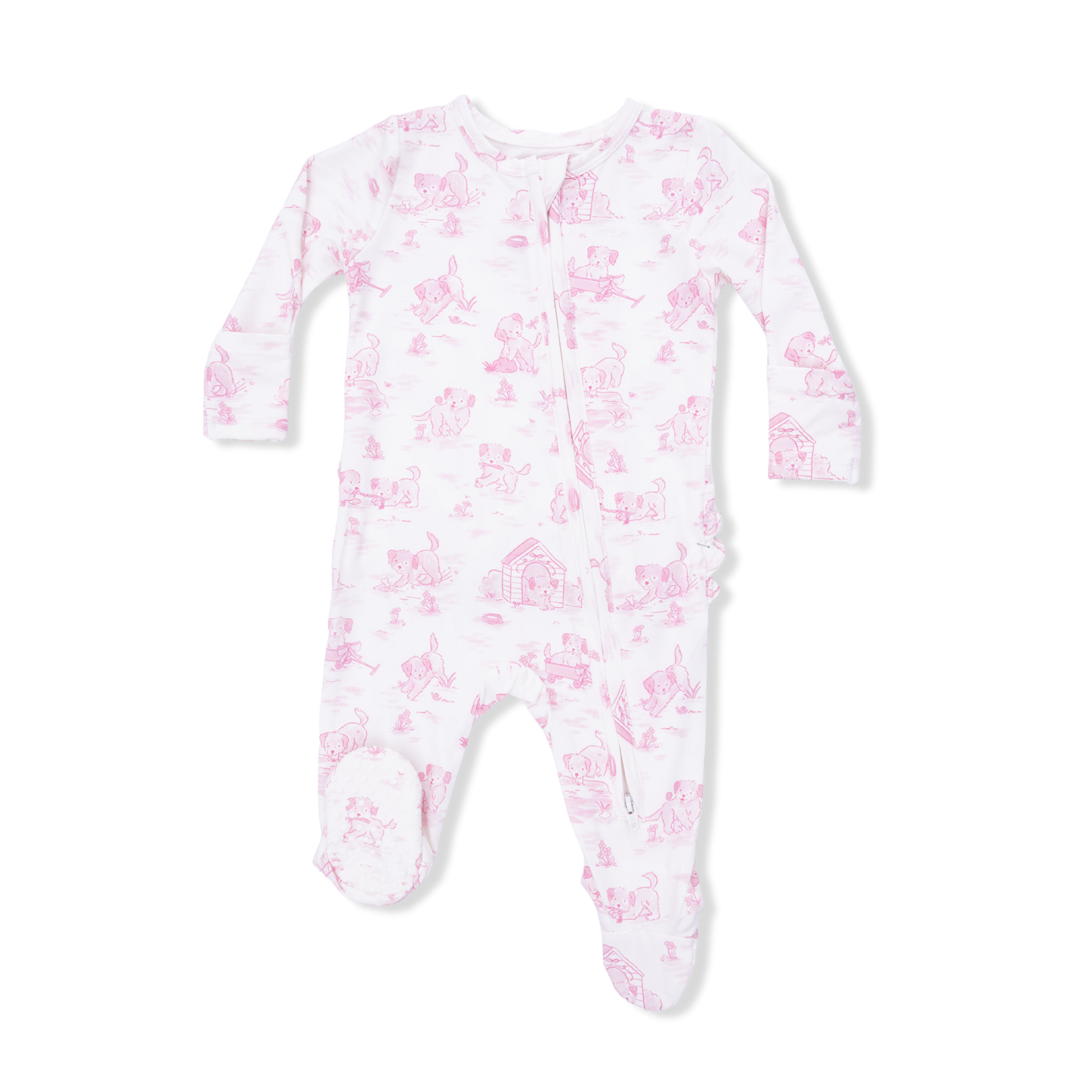 Puppy Toile PINK Zipper Footie