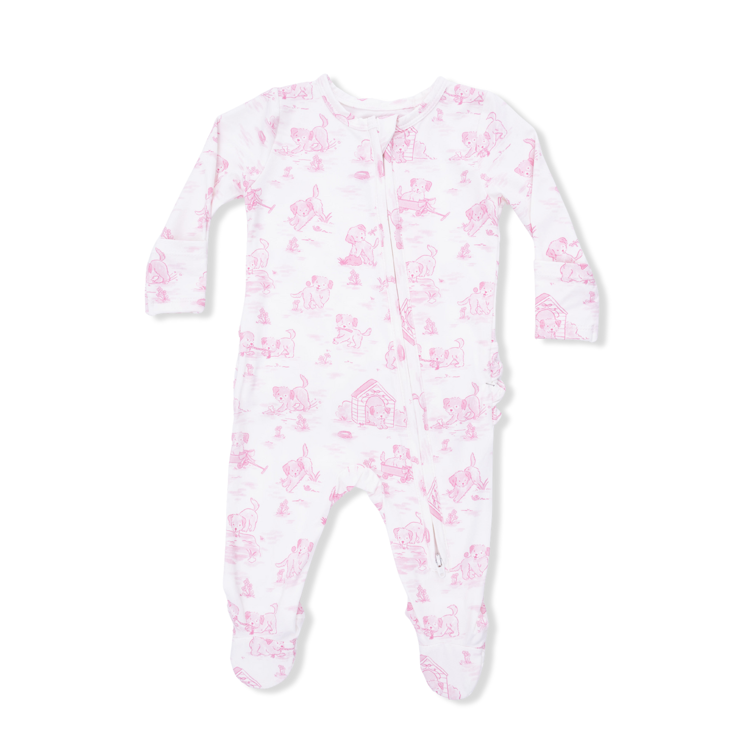 Puppy Toile PINK Zipper Footie