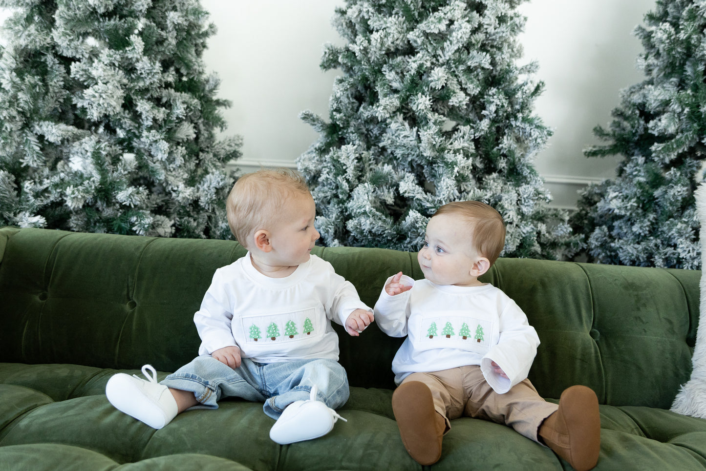Merry Little Trees Smocked Boys Shirt