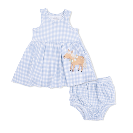 Cute Farm Animals Applique Tank Dress with Bloomers