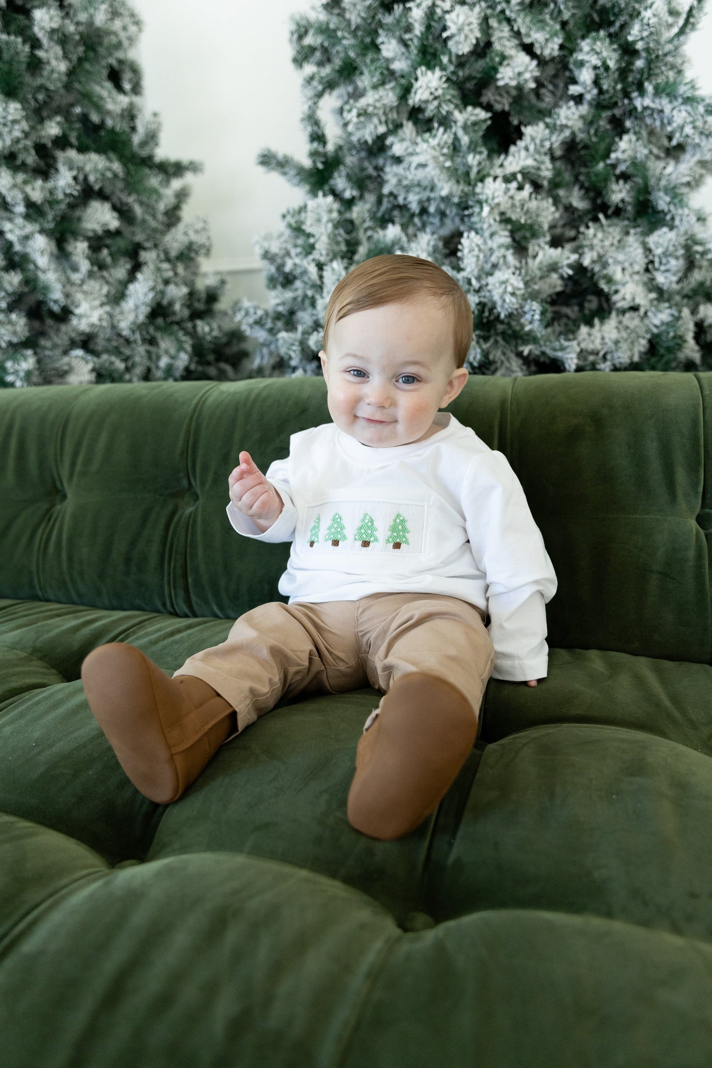 Merry Little Trees Smocked Boys Shirt