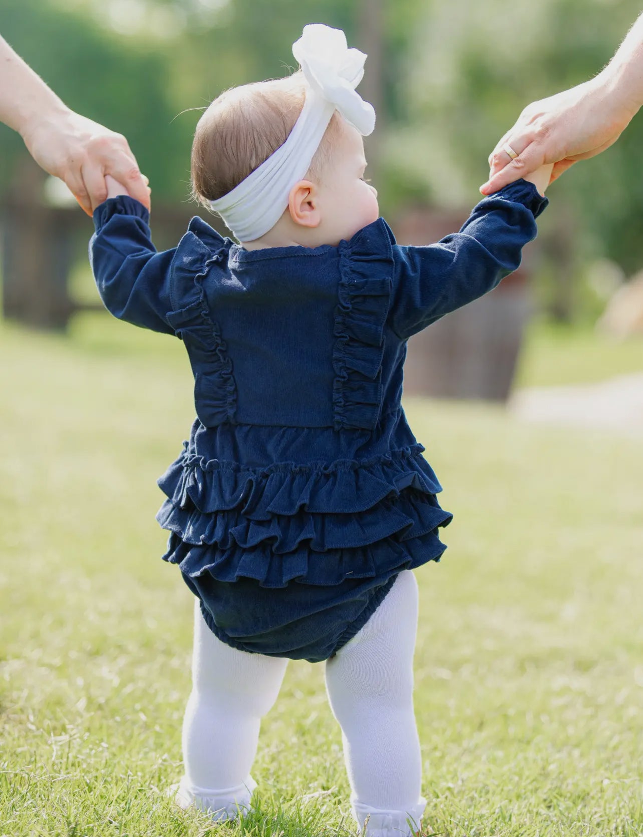 Navy Corduroy Ruffle Bubble