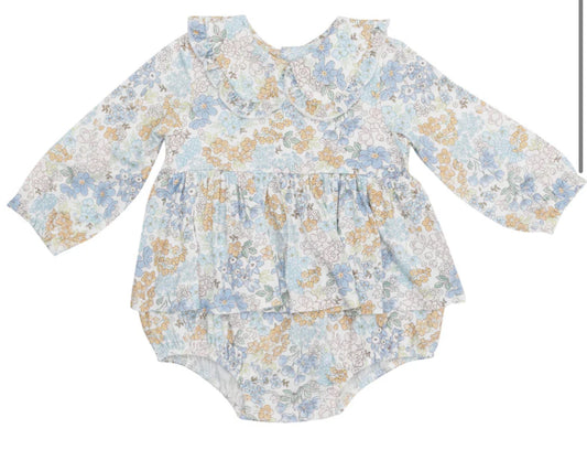 Edith's Floral Ruffled Peter Pan Collar Bubble with Skirt