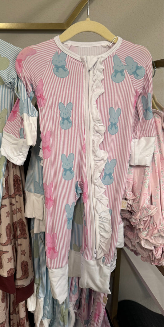 Pink Cottontails Double Zipper Romper