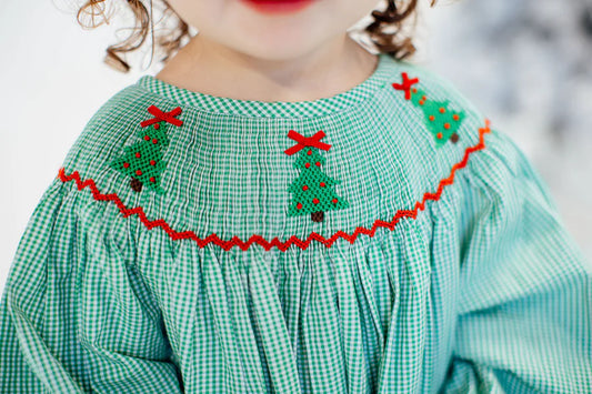 Christmas Trees Smocked Bubble