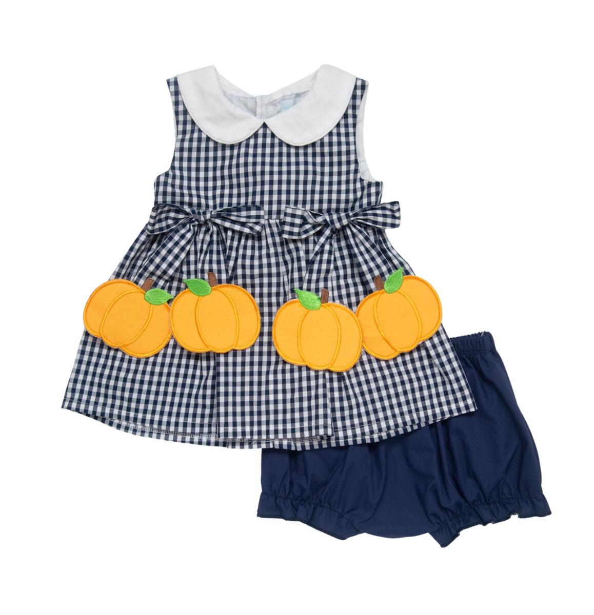 Navy Pumpkin Bows Bloomer Diaper Set