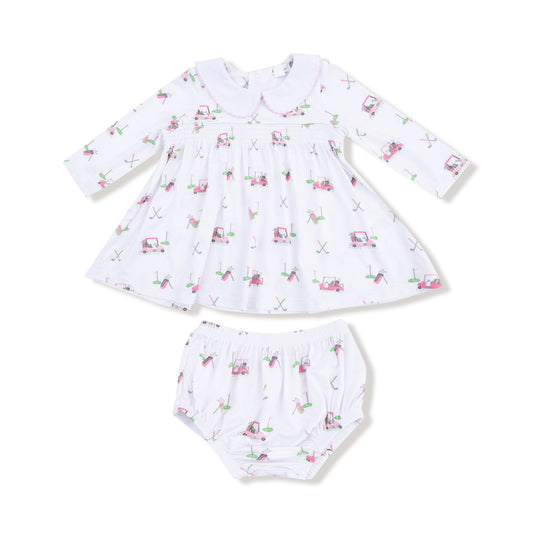 Pink Baby Golf Carts Dress with Diaper Cover