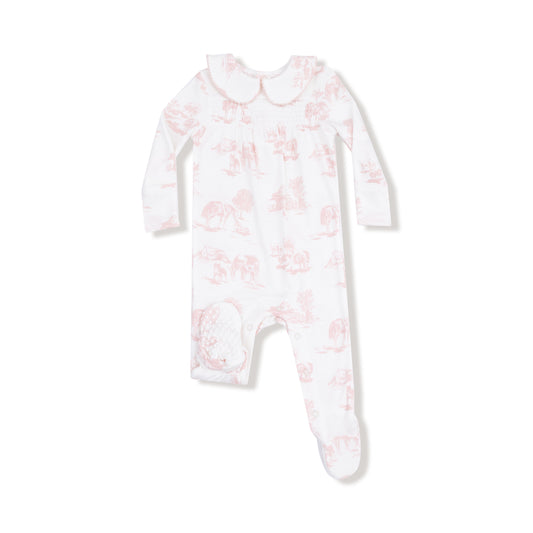 Pink Farm Toile Peter Pan 2 Way Zipper Footie