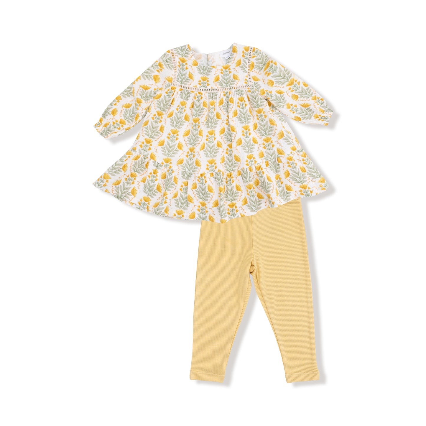 Winter Dandelions Organic Muslin Dress and Ribbed Leggings Set