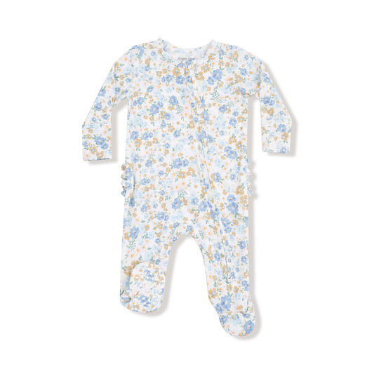Sweet Rose Calico Ruffle Butt 2 Way Zipper Footie