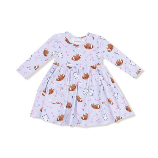 Touchdown Time Lavender Twirly Long Sleeve Dress